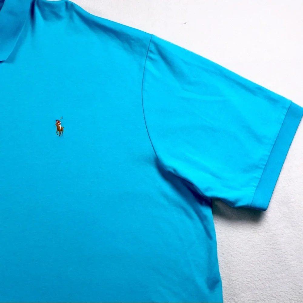 Polo Ralph Lauren Polo Shirt Mens 3XB Turquoise Blue Pima Soft Touch Flesh Pony